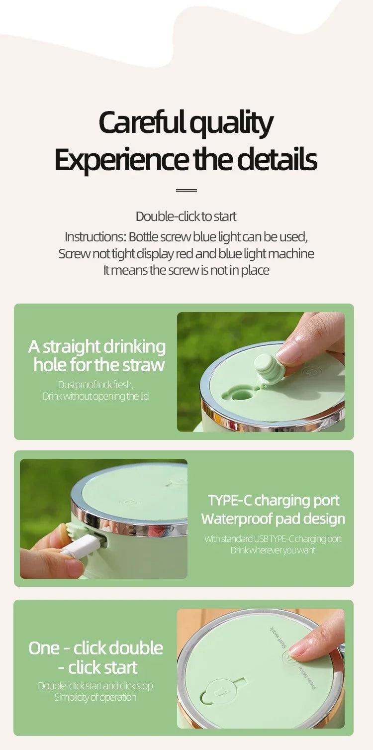 Exprimidor Portátil Eléctrico 800ml — 10 Cuchillas de Acero Inoxidable