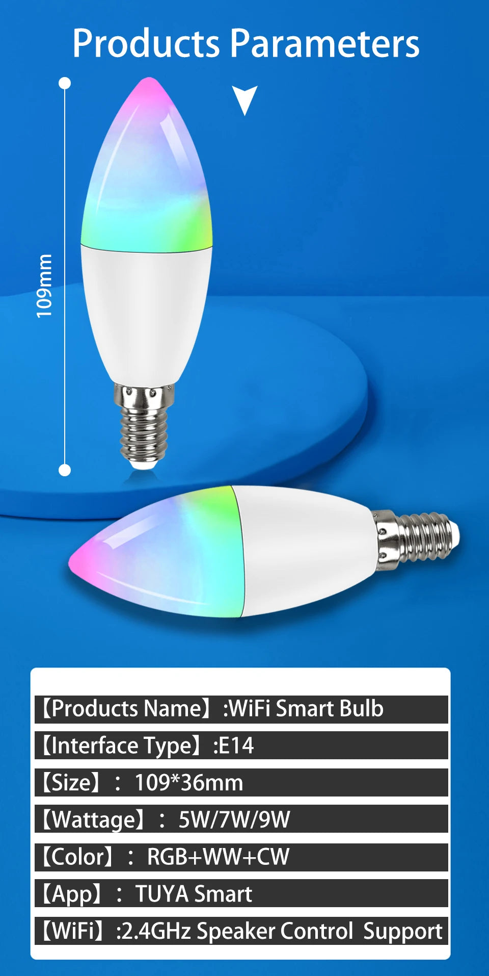 Bombilla LED Inteligente Tuya WiFi RGB Regulable