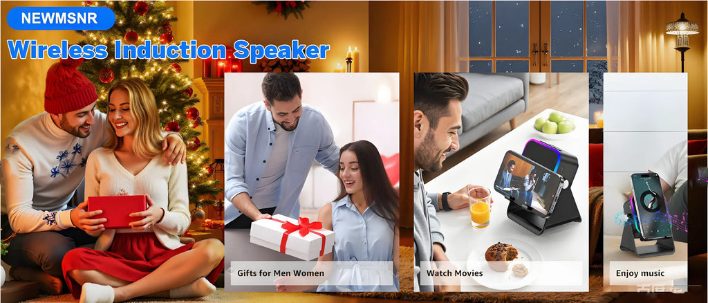 NUEVO Altavoz Inalámbrico de Inducción Automática 5 en 1 con 8 Modos de Luz RGB, Soporte para Teléfono, Sonido Envolvente, Soporte Portátil para Teléfono con Bluetooth