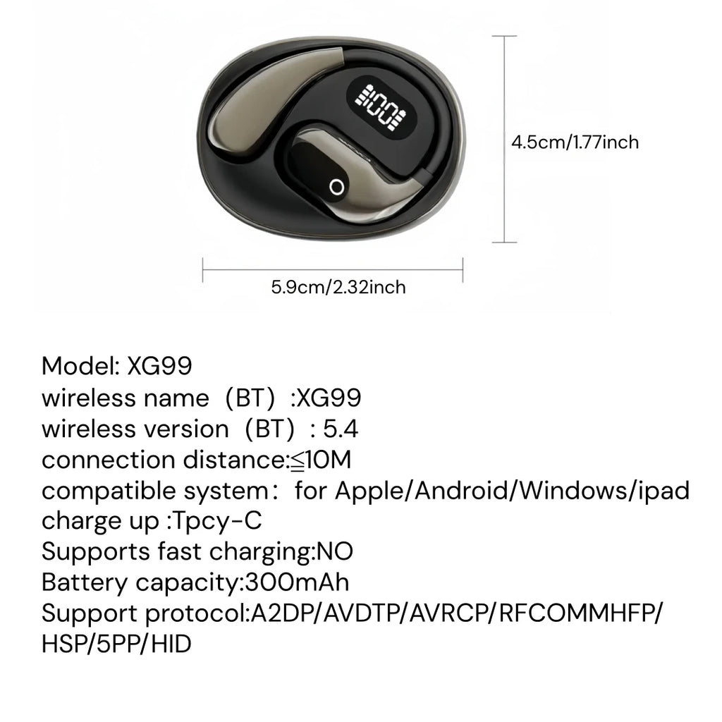 Auriculares Bluetooth 80h Pantalla LED con Gancho