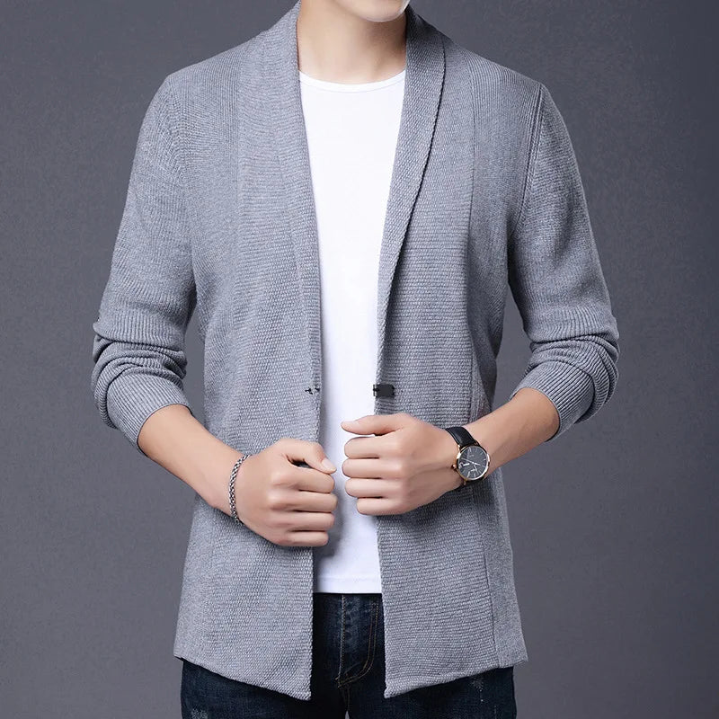Cárdigan de punto ajustado de lana para hombre, ropa de calle de marca de alta calidad, suéter japonés, abrigos informales, chaqueta, ropa para hombre 2025