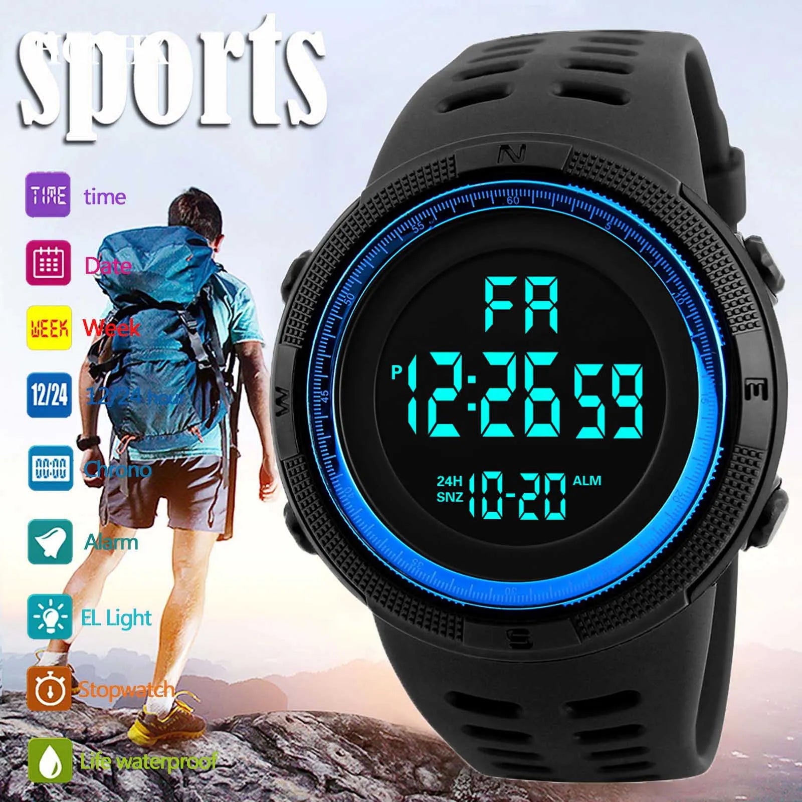 Reloj Digital para hombre, reloj de pulsera deportivo militar, relojes deportivos multifunción resistentes al agua, reloj electrónico para niños y estudiantes, regalos para hombres