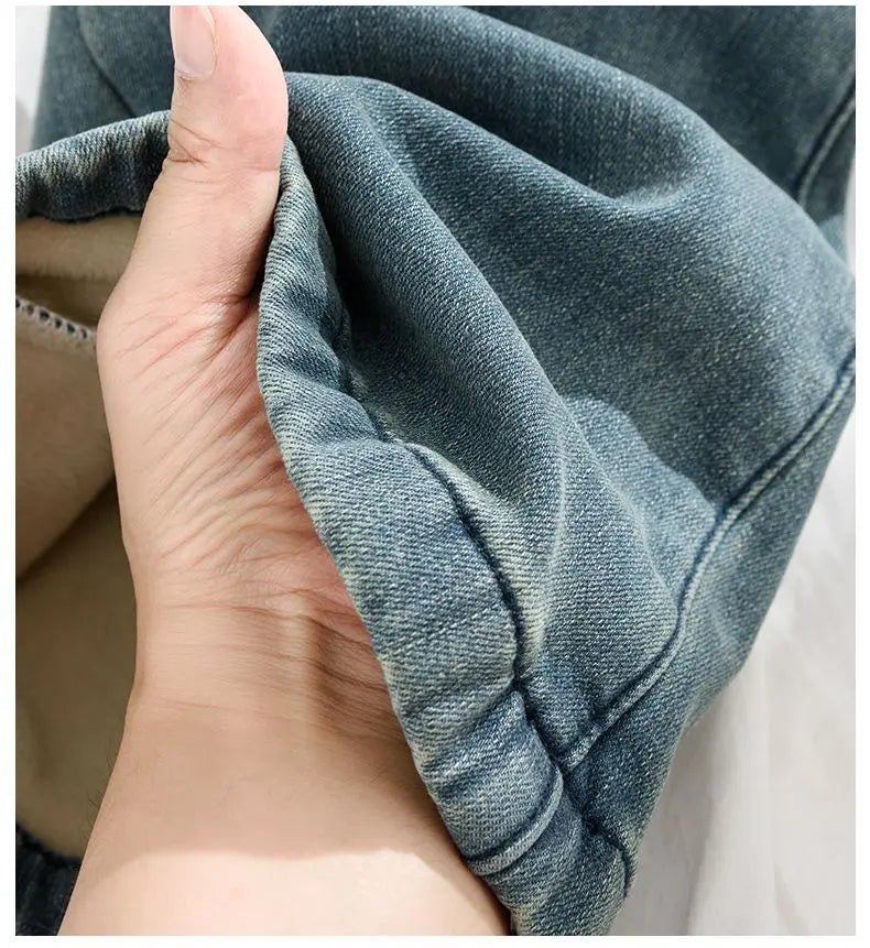 Pantalones Vaqueros Vintage con Forro Polar de Pierna Recta
