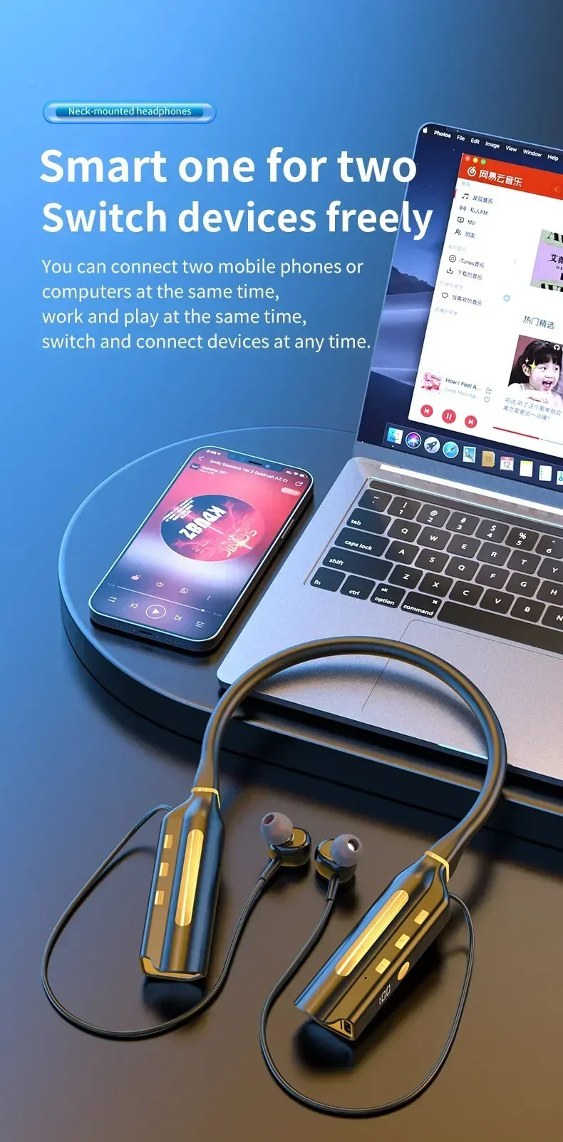 Auriculares Bluetooth Banda para el Cuello Deportivos