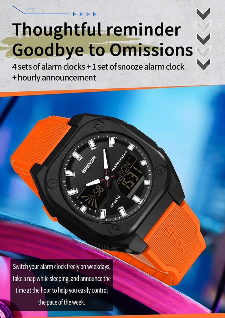 Reloj Digital Deportivo SANDA 6268 para Hombre Impermeable Multifunción