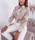 Blusa Ahuecada de Manga Larga con Botones para Mujer