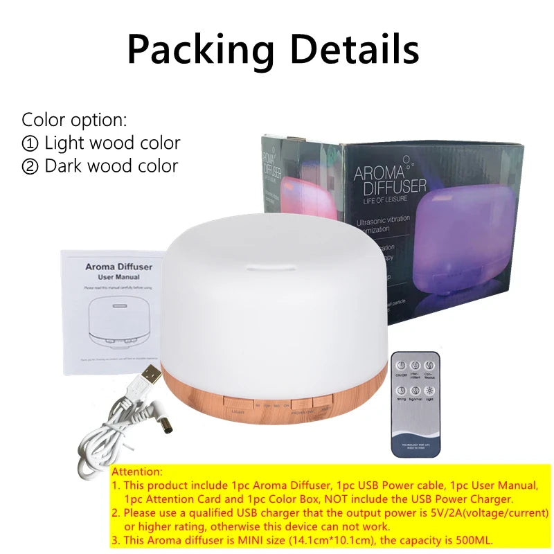 Difusor de Aromas de Madera 500ml con Control Remoto y Luz Nocturna