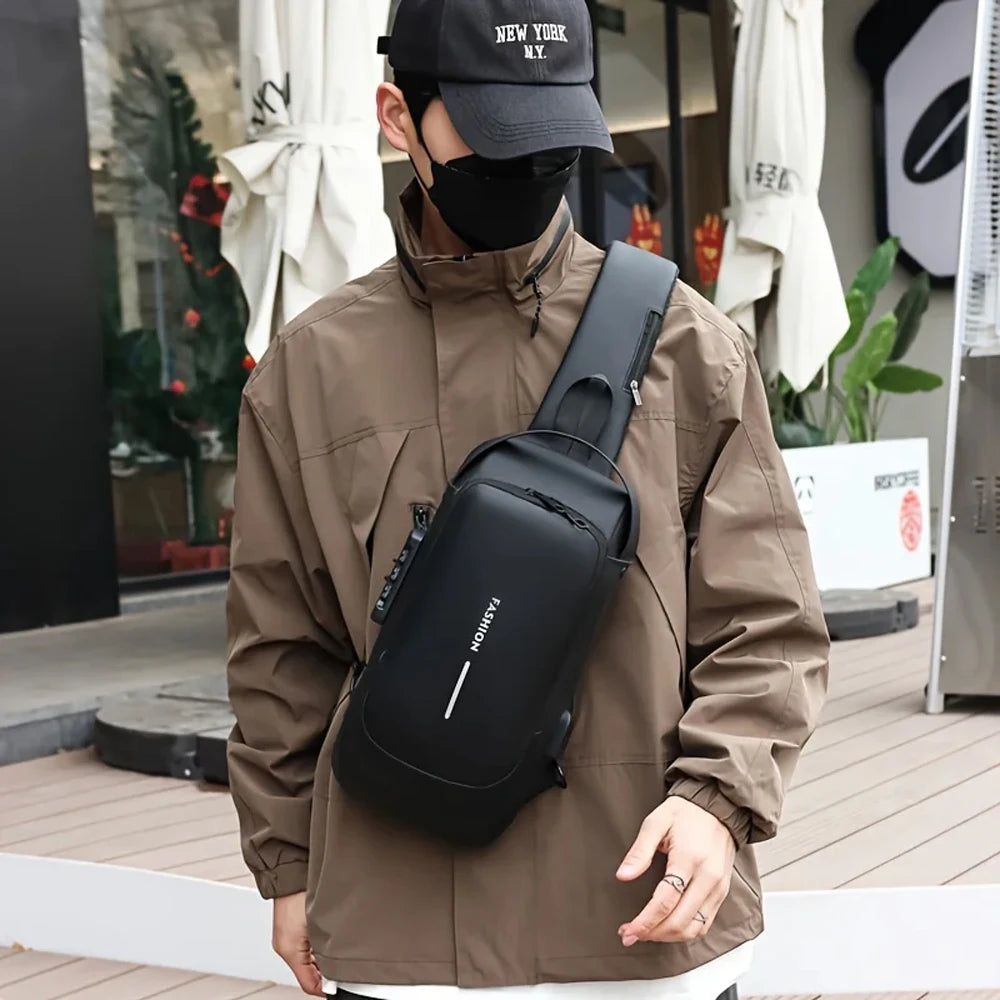 Bolso antirrobo con bloqueo de contraseña para hombre, bolso de pecho, mochila pequeña deportiva informal, bolso de hombro individual para motocicleta, bolso de hombro moderno