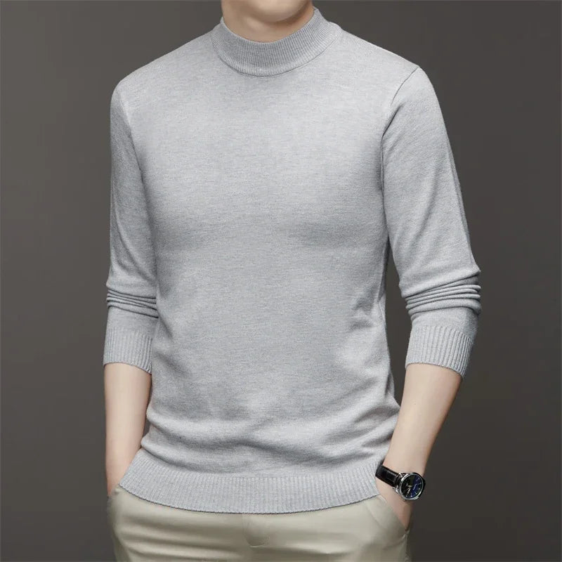 Suéter de color sólido de manga larga con cuello medio alto para hombre de 7 colores Top suave, cálido y cómodo con base