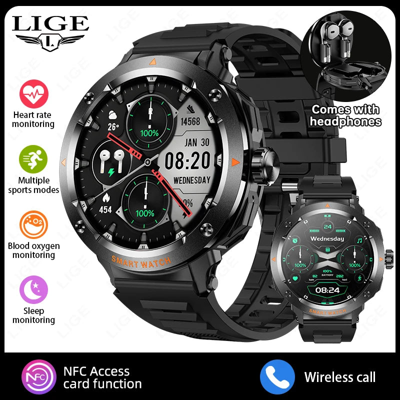 Smartwatch LIGE 2 en 1 con auriculares TWS Bluetooth, NFC y rastreador deportivo