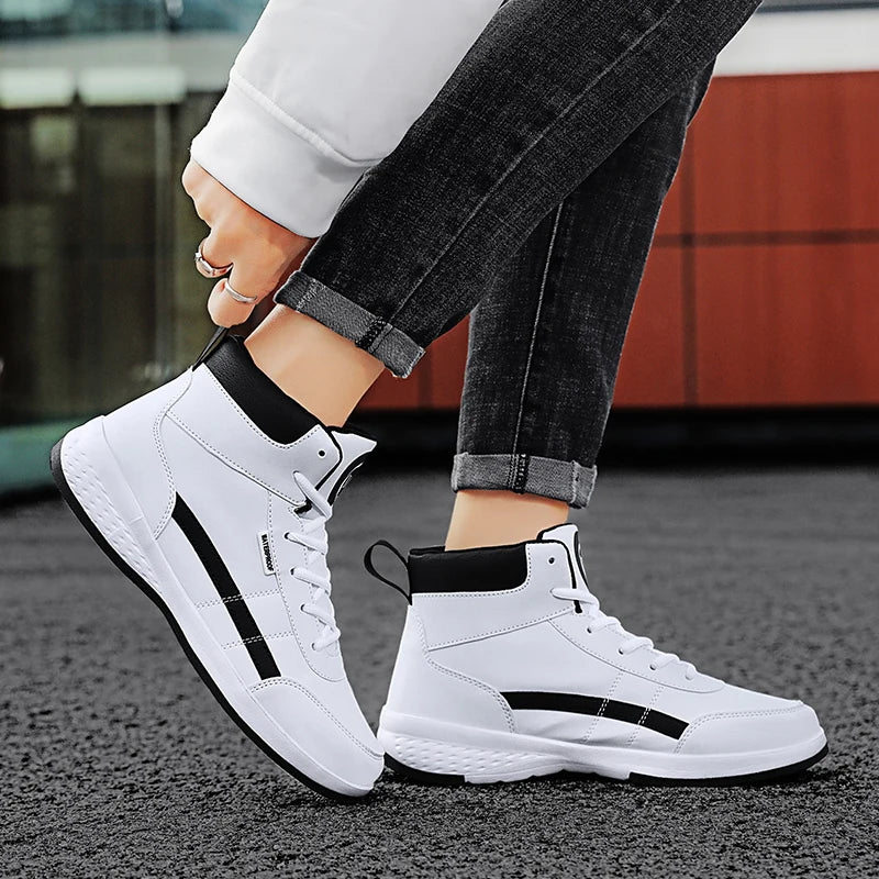 YRZL-Zapatos Deportivos de cuero para hombre, Zapatillas altas impermeables para caminar, ocio, antideslizantes, primavera y otoño