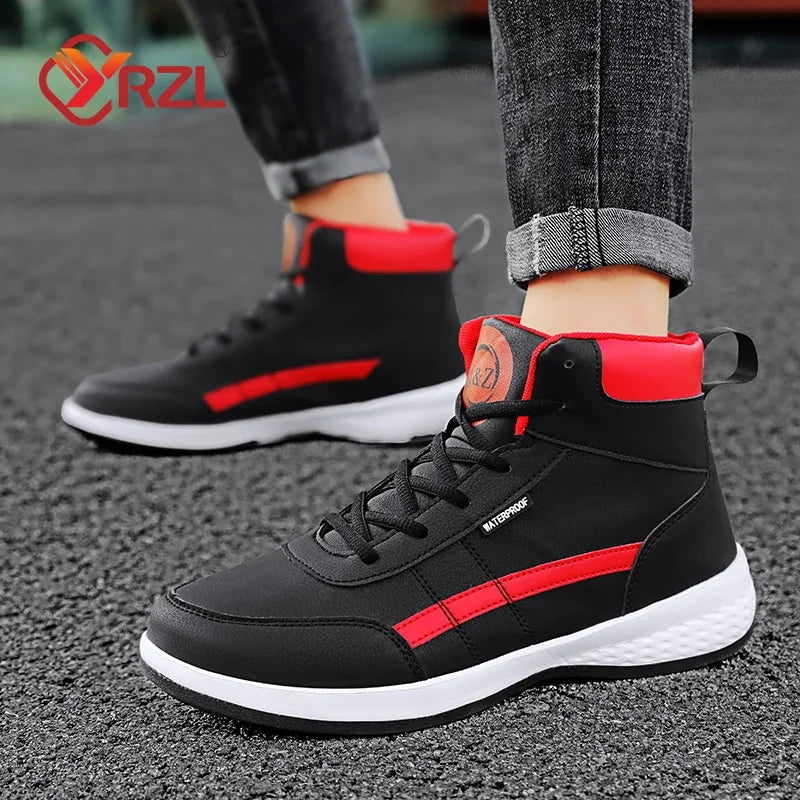 YRZL-Zapatos Deportivos de cuero para hombre, Zapatillas altas impermeables para caminar, ocio, antideslizantes, primavera y otoño