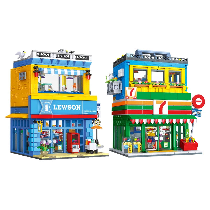 Bloques de Construcción de Tienda de Conveniencia con Escena Urbana, Modelo DIY en Miniatura, Decoración de Escritorio, Regalo Coleccionable para Adultos, Cumpleaños, Festividades