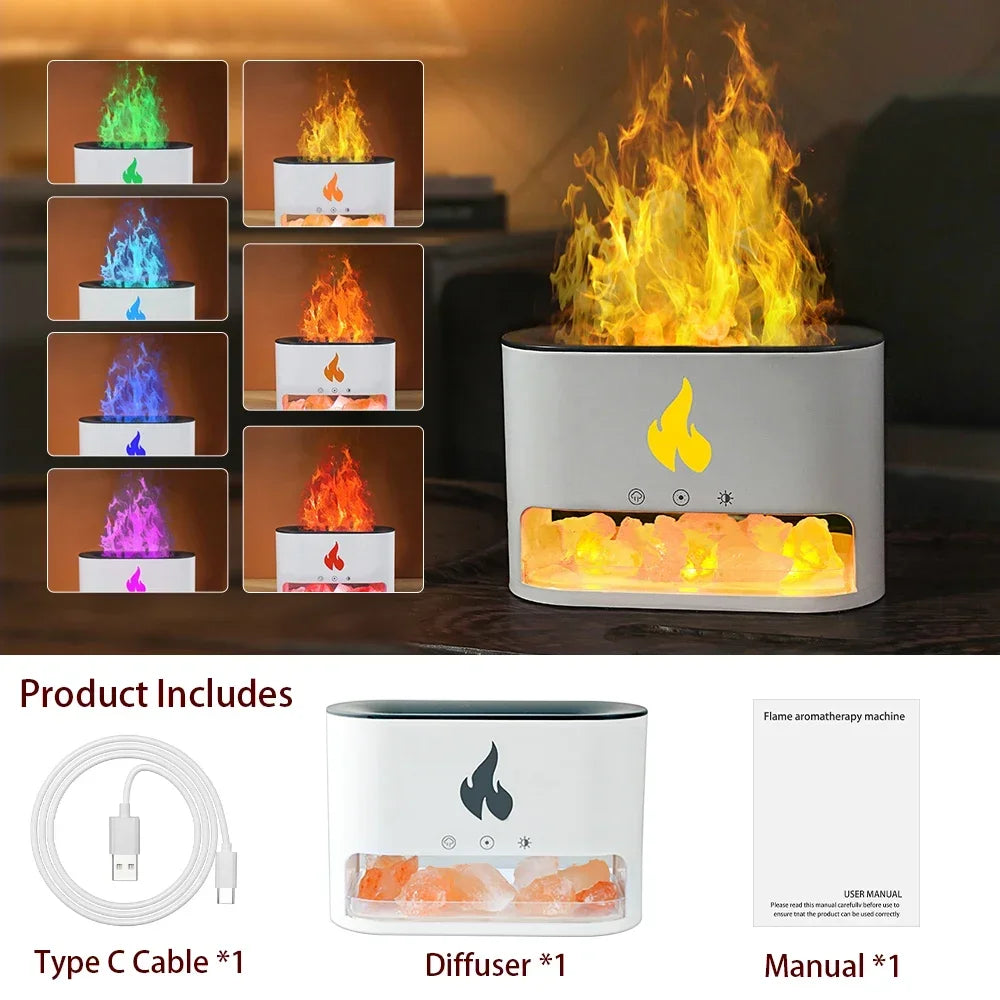 Humidificador de Chimenea con Sal de Cristal y Llama
