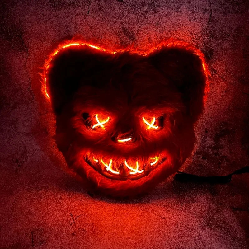 Máscara luminosa de animales con luz LED, disfraz de Halloween, fiesta de carnaval, maquillaje, máscara facial, accesorios para sombreros de piel de felpa de animales aterradores