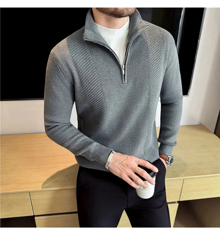 Suéter de Punto con Media Cremallera para Hombre - Cuello Semialto