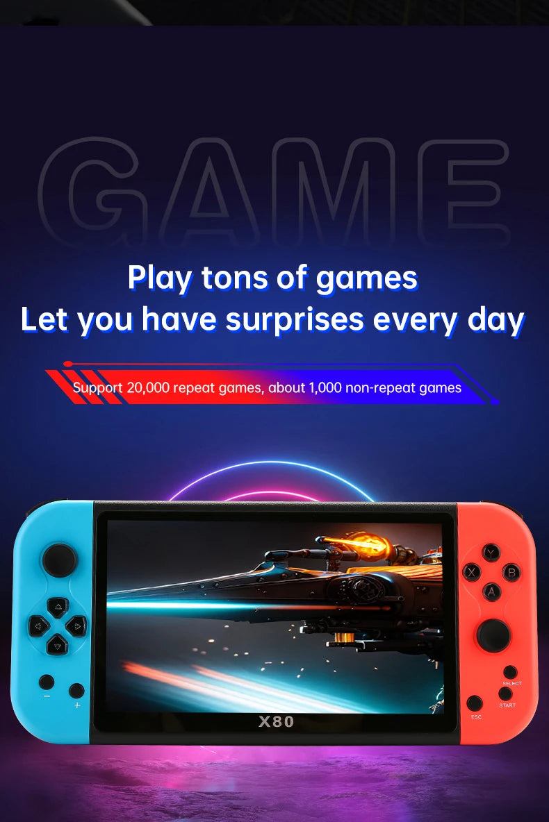 Consola de juegos portátil Coopreme X80, pantalla grande HD de 7 pulgadas, emulador Arcade PS1, nostálgico multifunción, juego portátil clásico PSP
