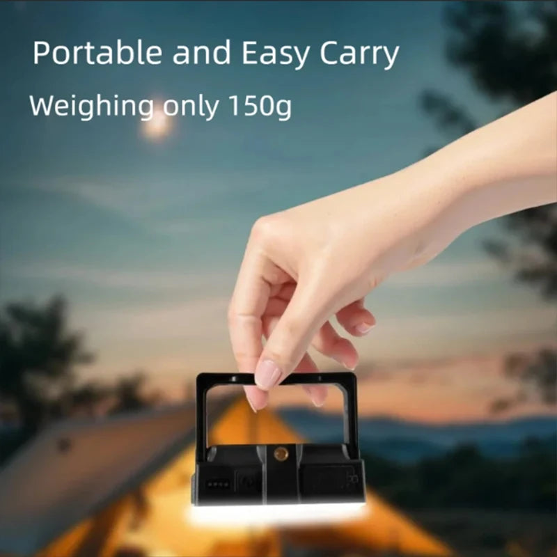Luz de trabajo solar, reflectores portátiles de 150 LED con soporte - Lámpara exterior recargable impermeable de 4 modos para sitio de trabajo, camping