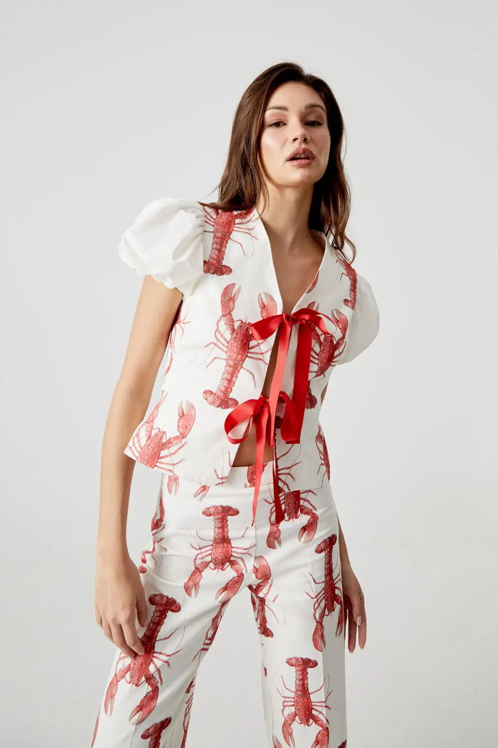 Conjunto de pantalones largos con estampado de crayón de dibujos animados para mujer, camisa de manga corta de verano, pantalón de pierna ancha de cintura alta, conjuntos de 2 piezas, trajes para mujer 2024