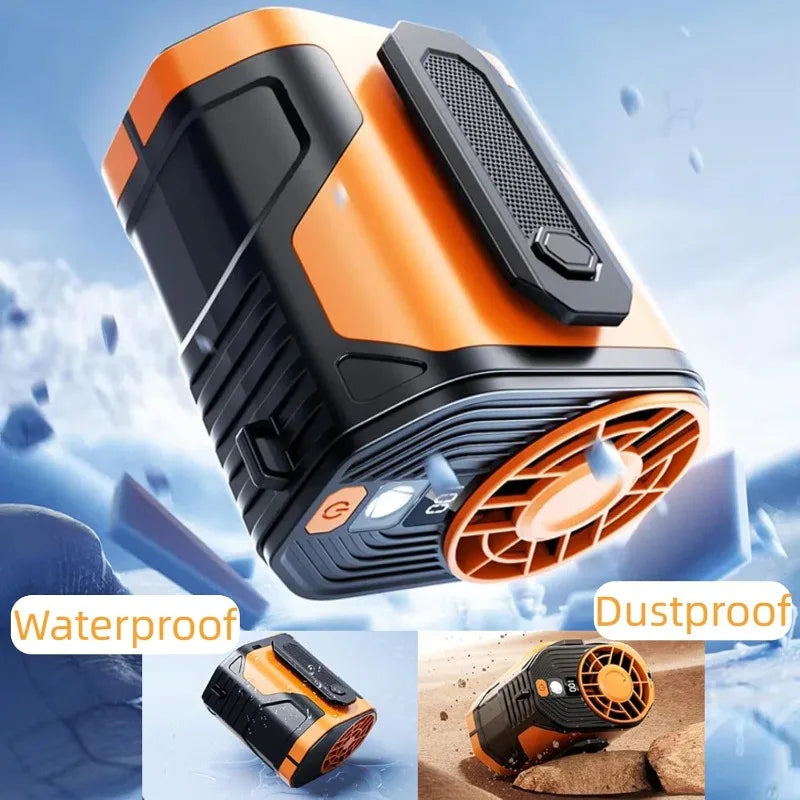 Ventilador con clip para cintura y linterna LED