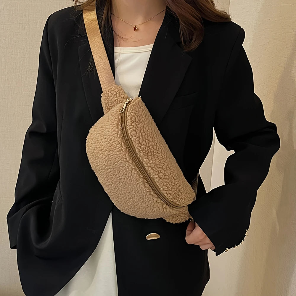 Bolso de Pecho para Mujer con Lana de Cordero, Gran Capacidad