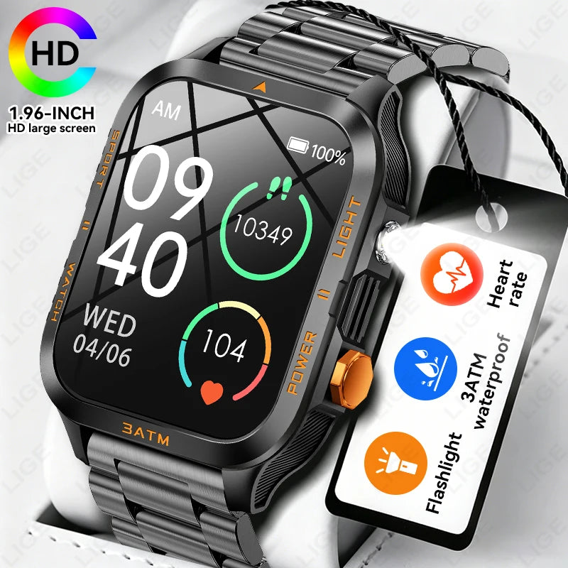 LIGE Reloj Inteligente Militar 880mAh Linterna