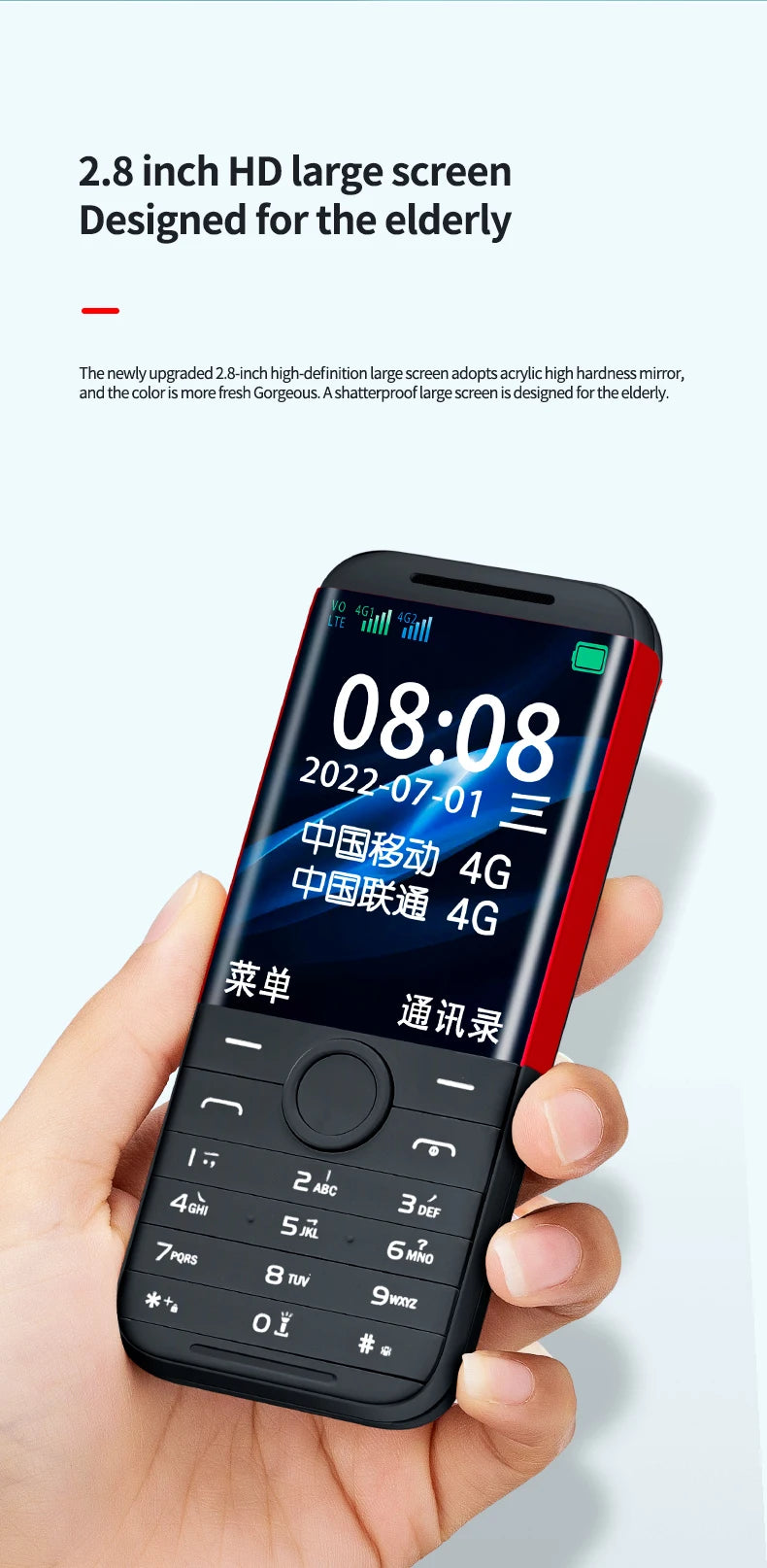 Nuevo Teléfono Celular HOSWN H29 4G con Pantalla de 2.8 Pulgadas, LTE, Doble SIM, 6800mAh, Altavoz Potente y Linterna