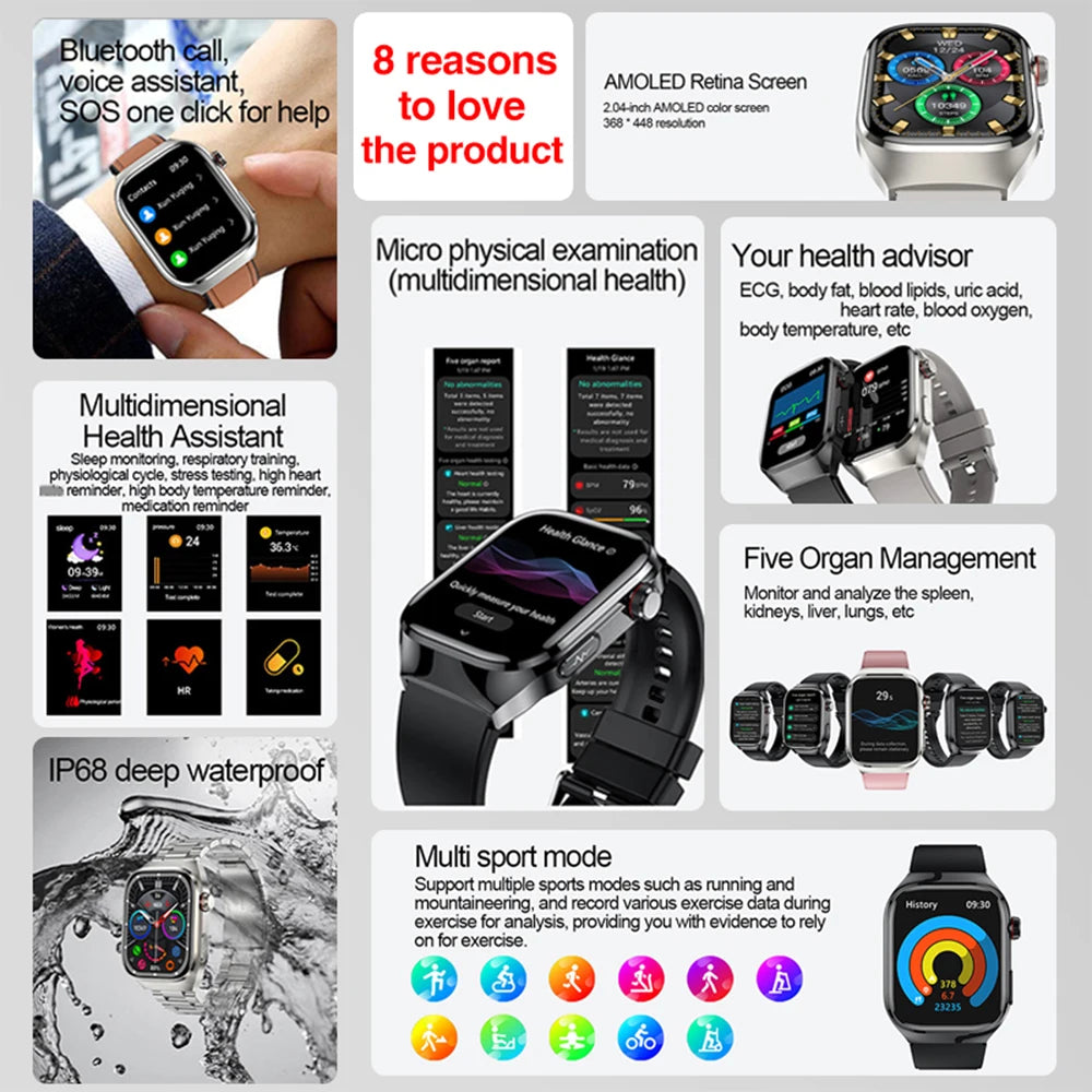 Reloj Inteligente ECG Presión Arterial Bluetooth