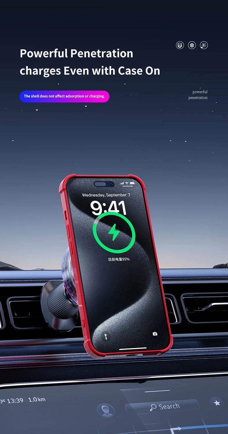 Soporte Magnético para Teléfono con Cargador Inalámbrico Qi2 de 25W, Refrigeración por Aire y Luz RGB, para iPhone Magsafe 17~12 Pro Max, Base de Carga Rápida