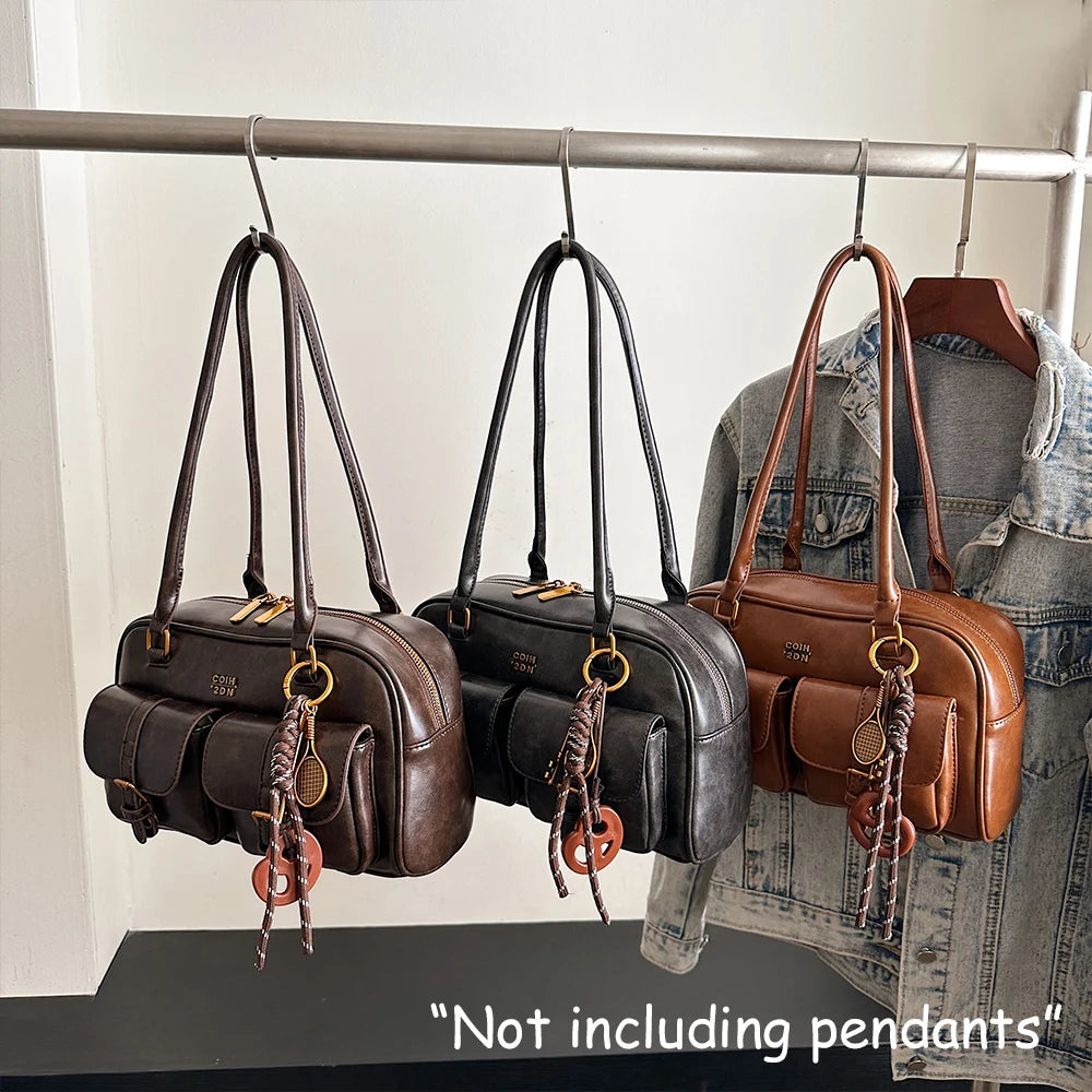 Bolso de Hombro de Cuero PU de Color Sólido Retro para Mujer con Múltiples Bolsillos, Gran Capacidad, Bolso de Mano Elegante y Moderno