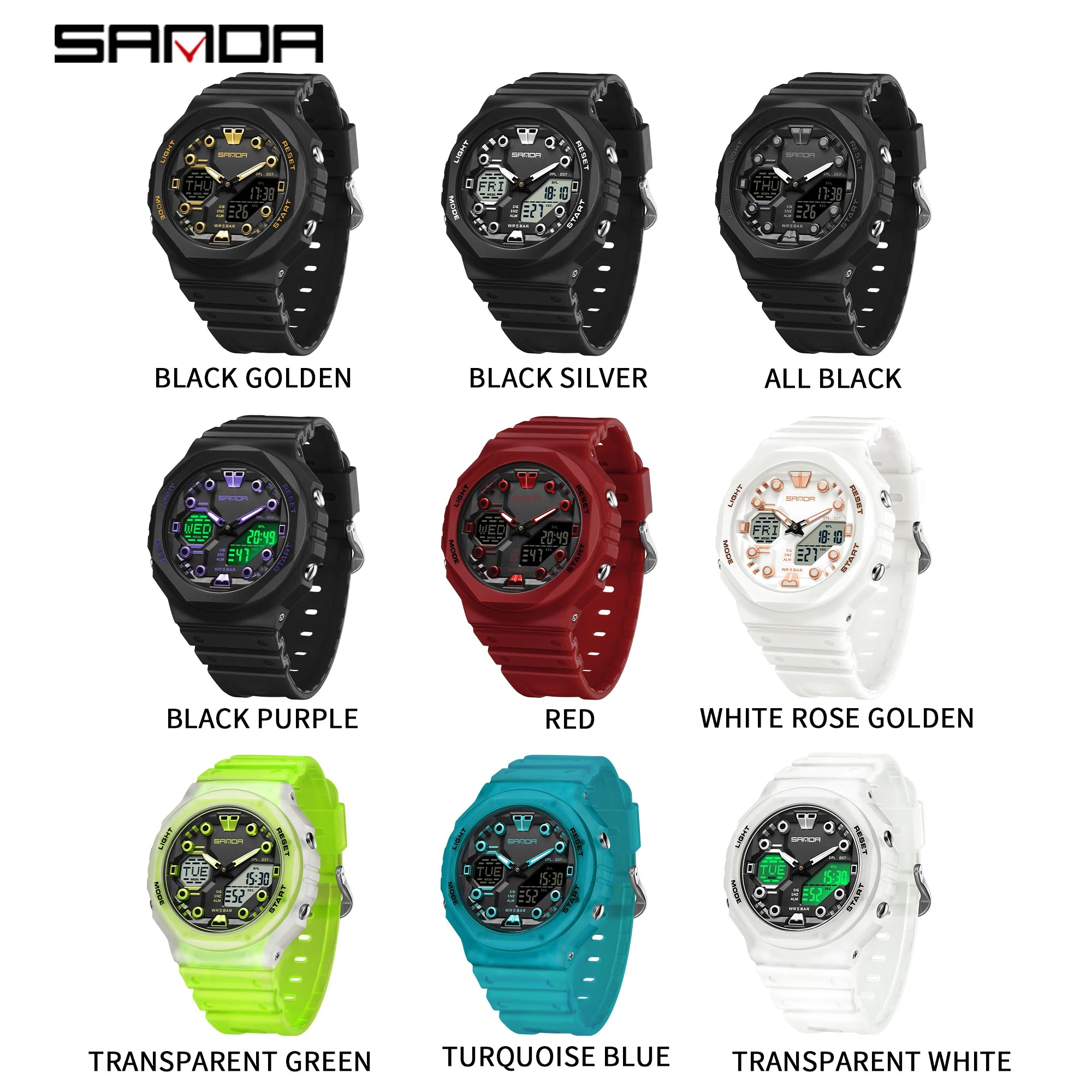 Reloj Digital SANDA 6200 para Hombre, Deportivo LED Impermeable 50M