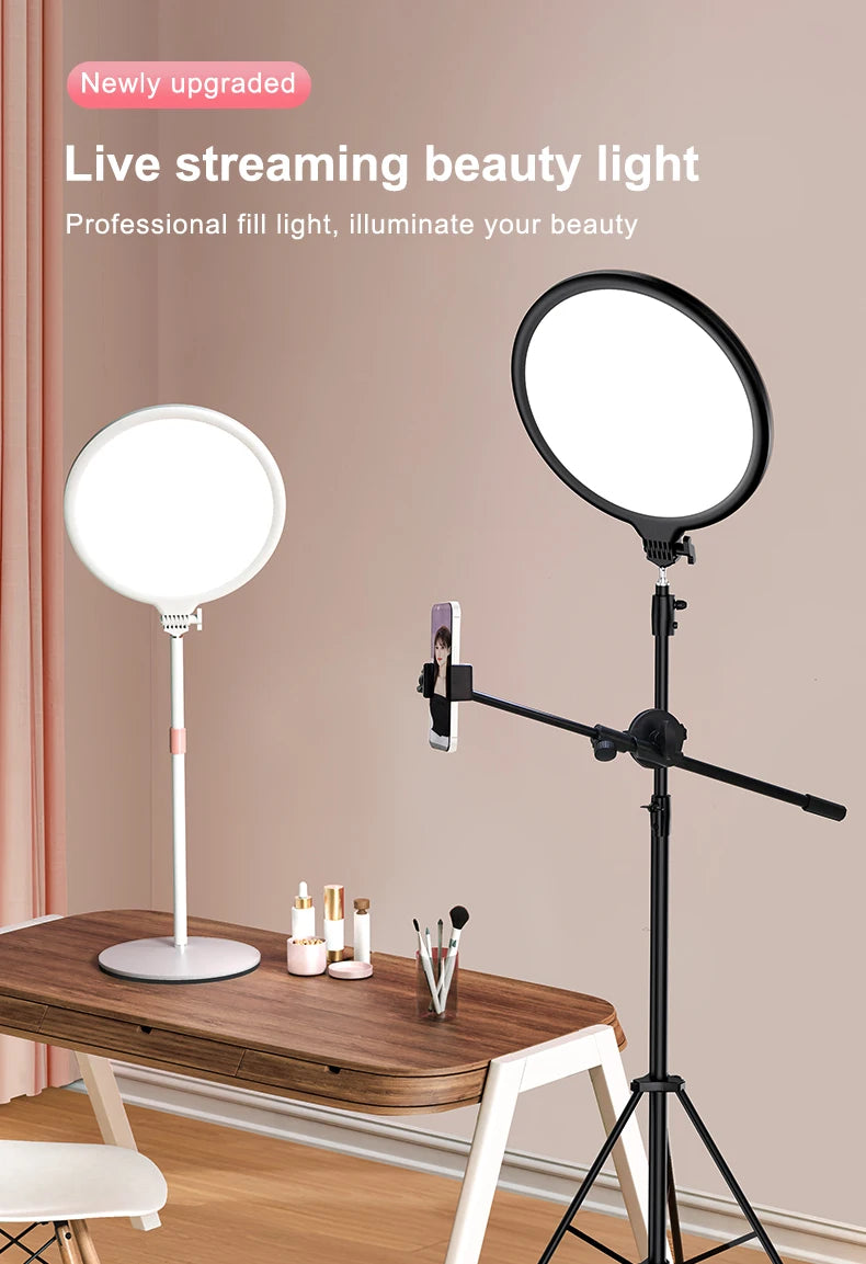 LUXCEO R8 luz LED para vídeo anillo redondo para Selfie luz regulable fotografía Panel de iluminación lámpara para sesión de conferencias en vivo con soporte