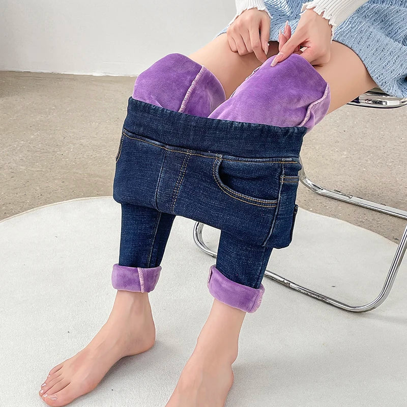 Pantalones Vaqueros de Invierno con Forro de Lana para Mujer