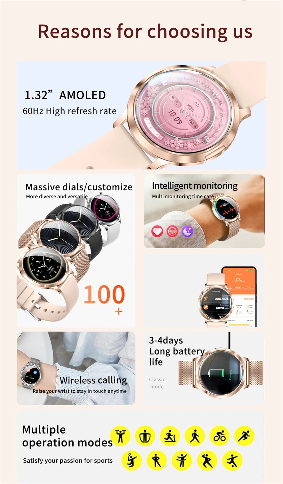 Reloj Inteligente LIGE AMOLED Curva 3D para Mujer