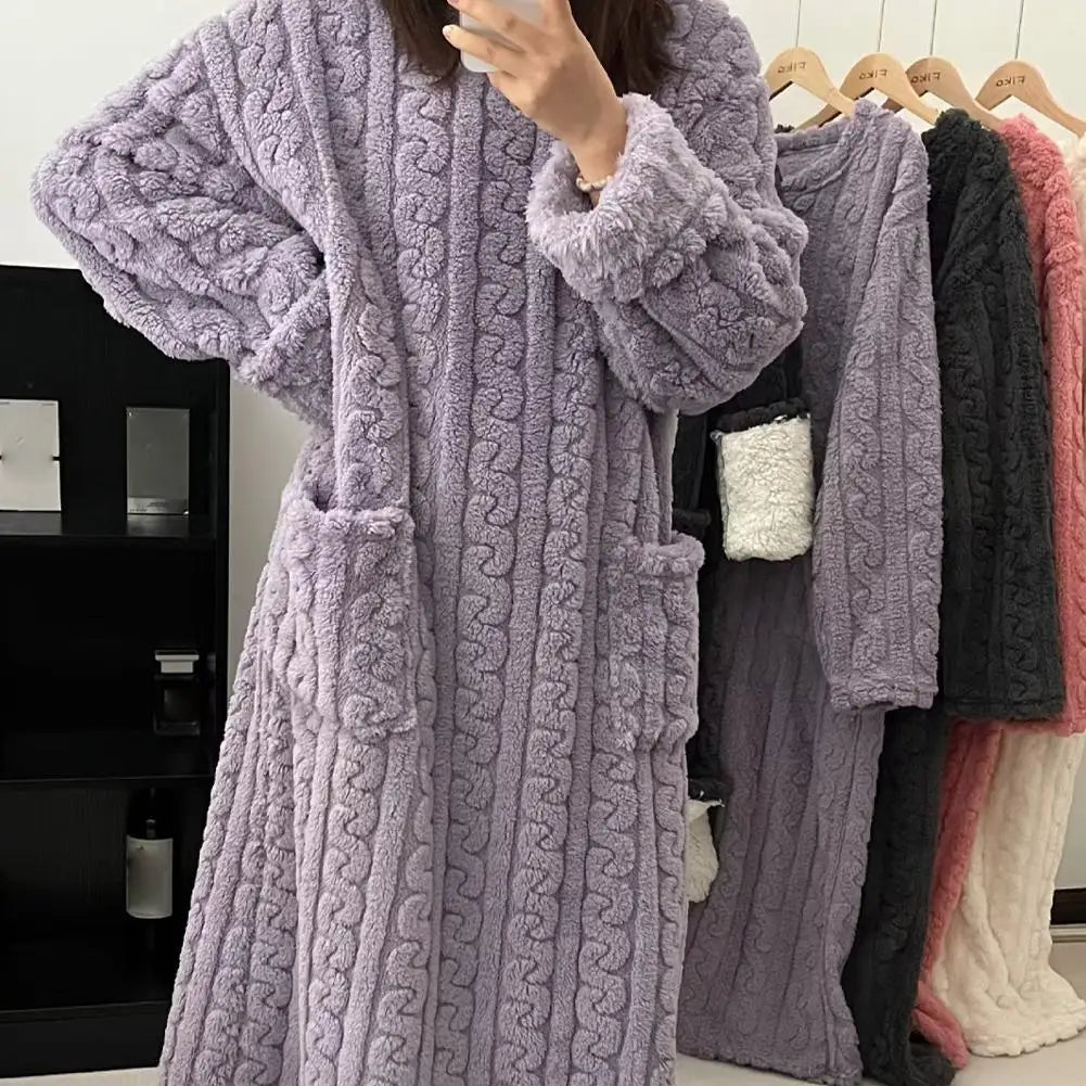 Camisón de terciopelo Coral para mujer, pijamas para mujer, ropa de dormir larga de otoño e invierno, conjuntos de batas cálidas, ropa para el hogar, albornoz, camisón