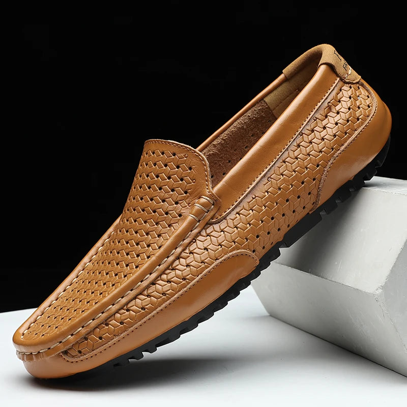 Zapatos Negros para Hombre 2026, Mocasines Casuales de Cuero Genuino, Marca de Lujo Italiana, Transpirables, Estilo Náutico