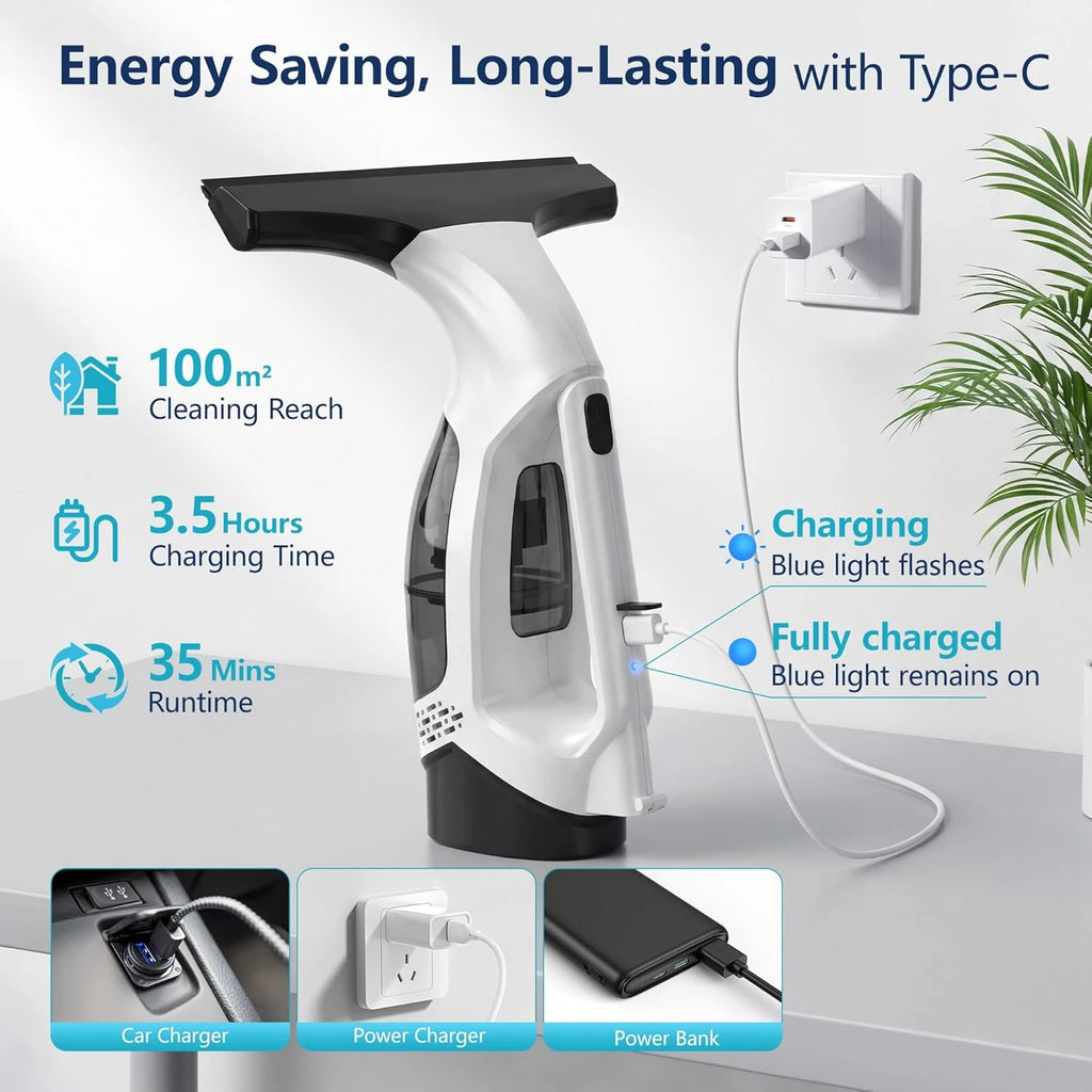 Limpiador de Ventanas Eléctrico Multifuncional Inalámbrico, Recargable, Automático y Portátil