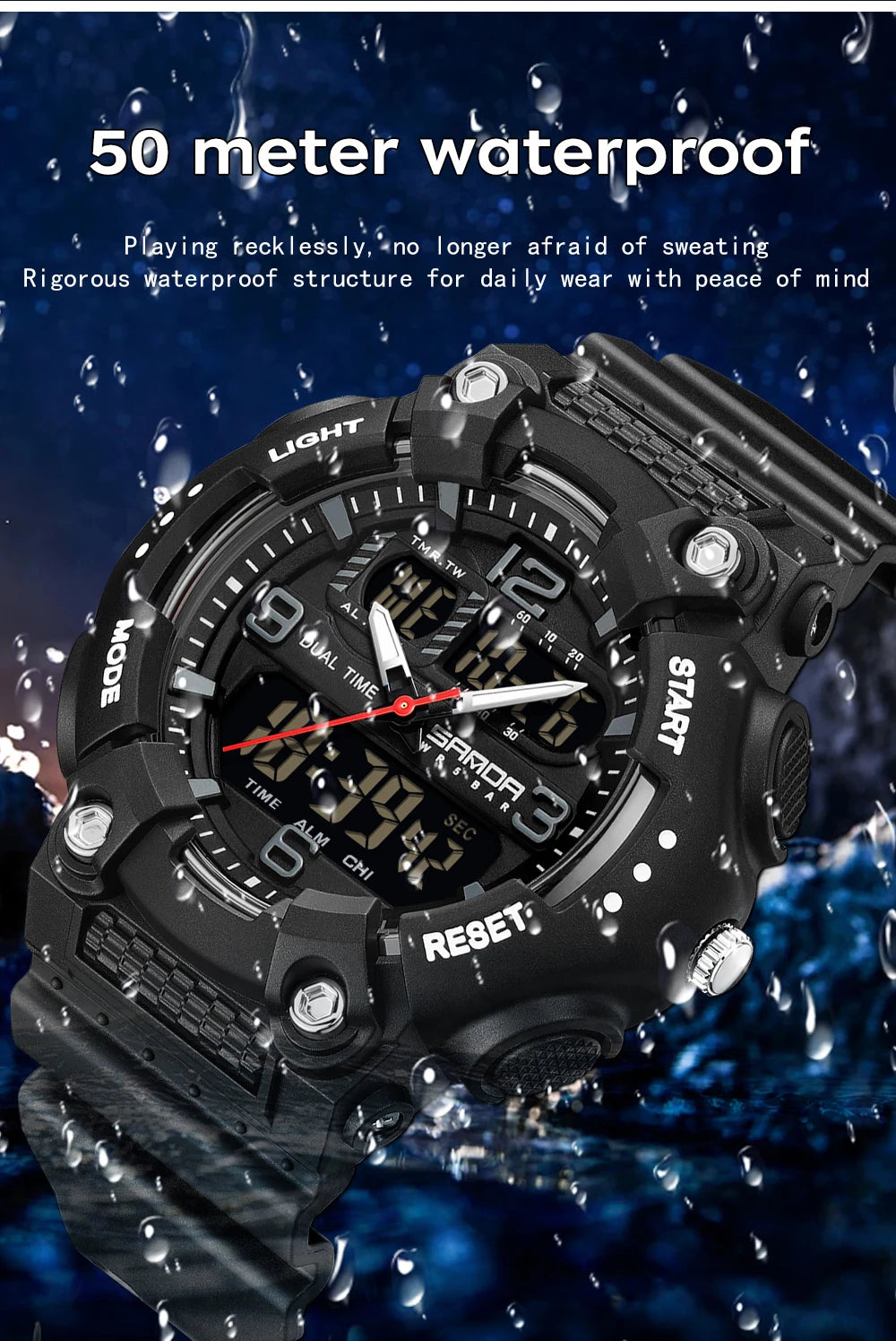 Reloj Digital Deportivo SANDA Pantalla Dual Resistente al Agua 5 Bar