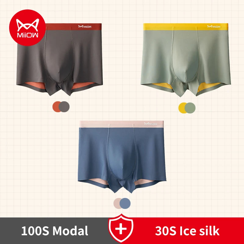 MiiOW 3 uds calzoncillos Boxer hombre ropa interior Modal seda de hielo bragas ligeras para hombre Boxershort 5A calzoncillos antibacterianos Boxer masculino