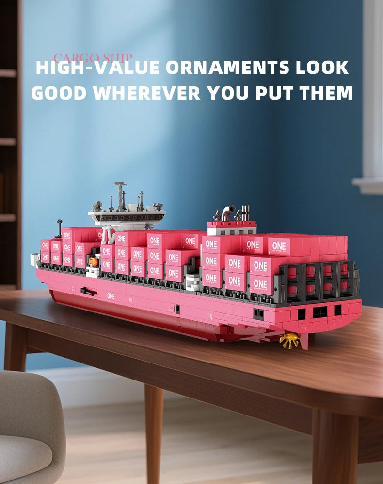 Modelo de bloques de construcción de barco portacontenedores JJ9217, juguete educativo avanzado, conjunto de modelo DIY para decoración de escritorio, regalo de cumpleaños para adultos