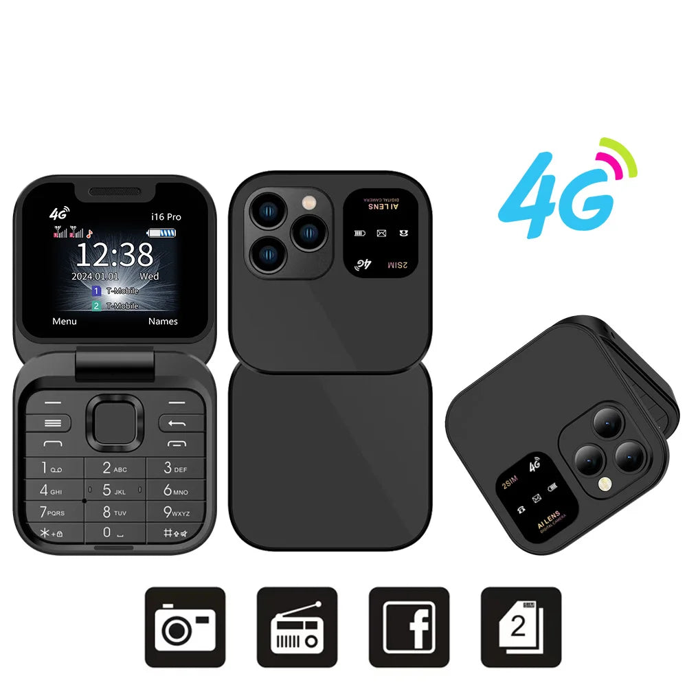 SERVO i16 PRO 4G LTE Mini teléfono móvil con tapa Dual SIM llamada en espera grabación velocidad Dial Radio FM pantalla de 1,77 "teléfonos móviles plegables