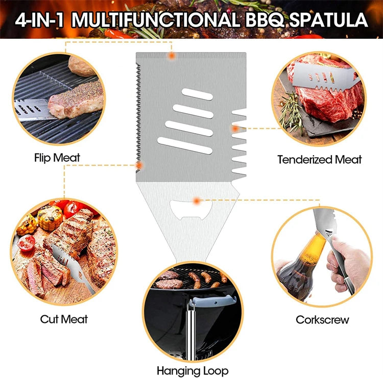LMETJMA Juego de accesorios para parrilla de barbacoa, kit de utensilios de acero inoxidable para barbacoa con estuche, kit de utensilios prácticos portátiles para parrilla
