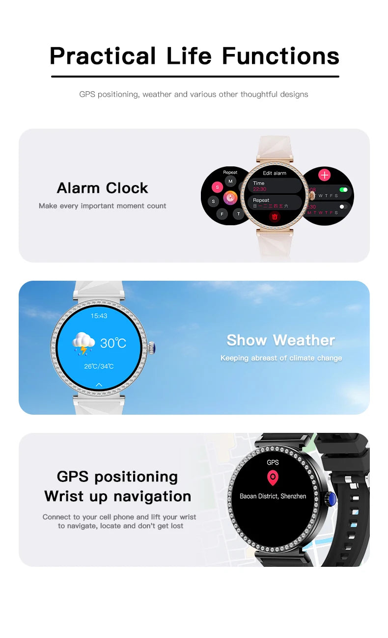 LIGE Reloj Inteligente Lujo con Diamantes GPS