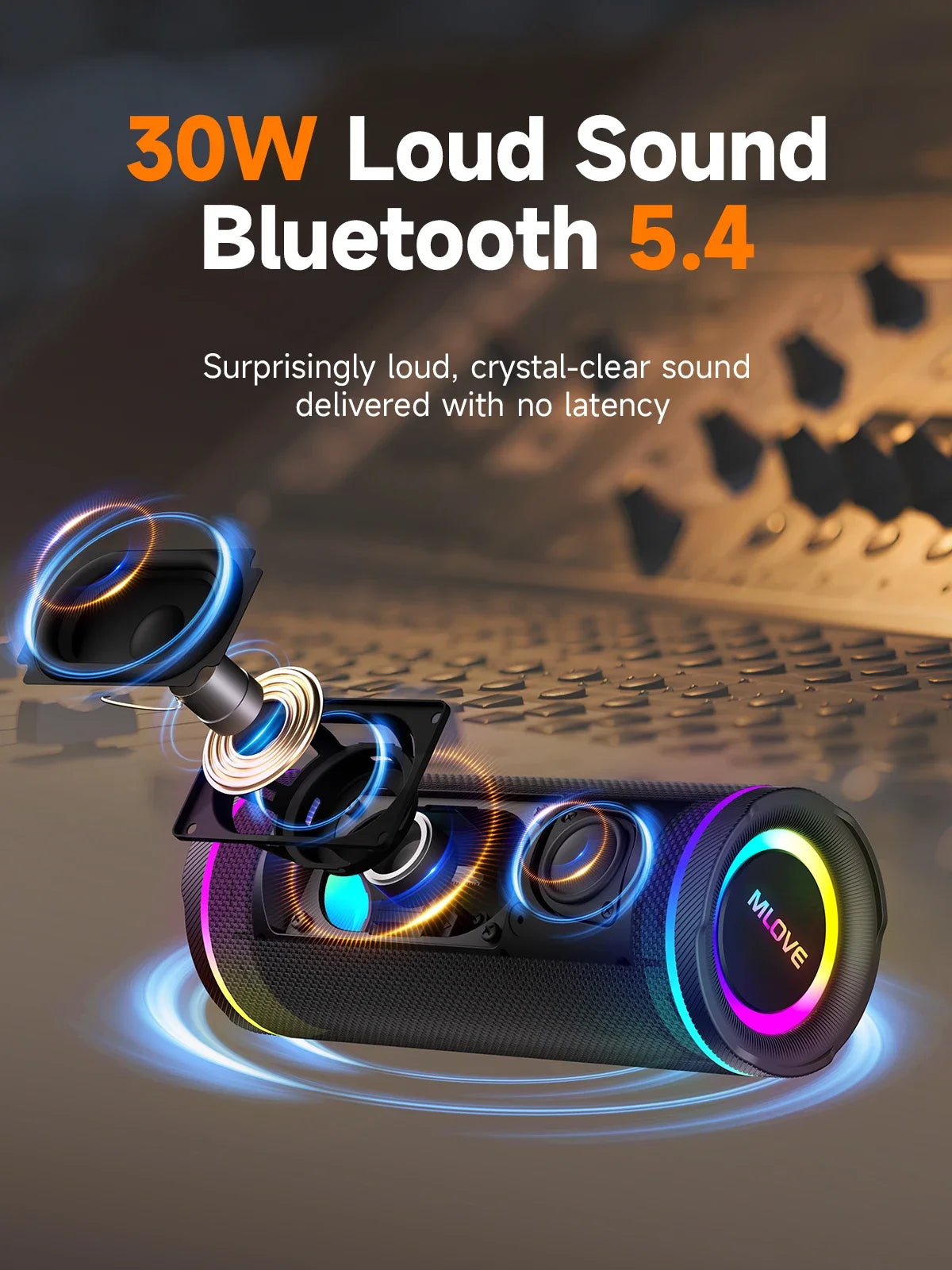 MLOVE Altavoz Bluetooth Dual RGB IPX7 TWS