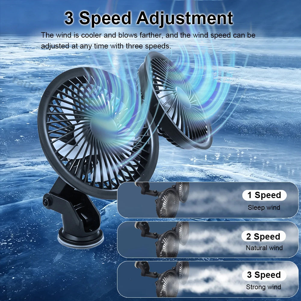 Ventilador de Coche USB Doble Cabezal 360°