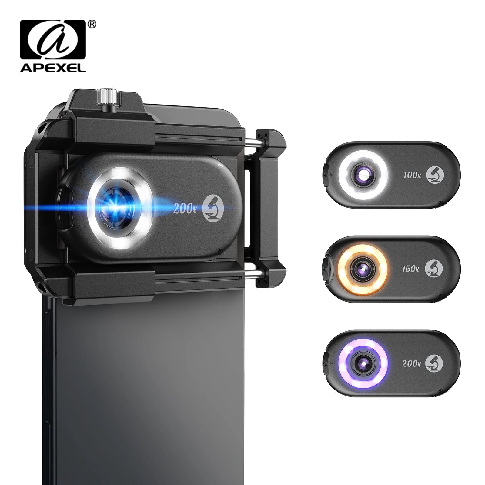 Lente Microscopio APEXEL 100X-200X 3en1 para Teléfono con LED