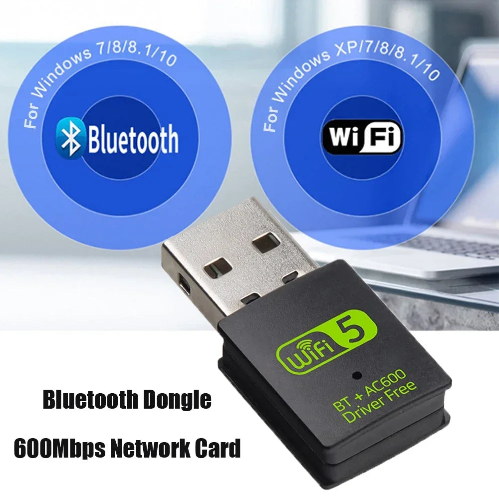 Mini adaptador USB WiFi Bluetooth 2 en 1 de 600Mbps, BT 4.2, doble banda 2.4G/5G, tarjeta de red inalámbrica sin controlador, receptor para PC y portátil