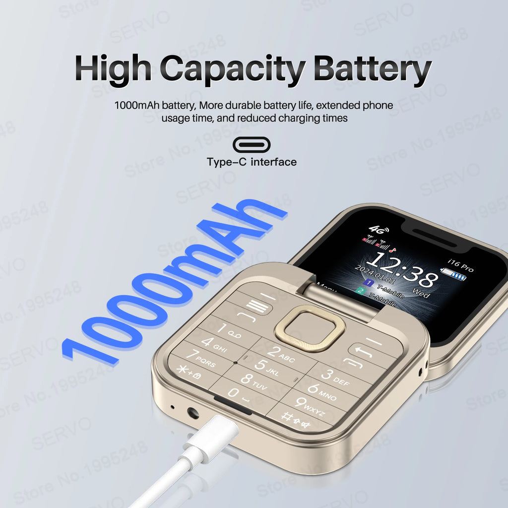SERVO i16 PRO 4G LTE Mini teléfono móvil con tapa Dual SIM llamada en espera grabación velocidad Dial Radio FM pantalla de 1,77 "teléfonos móviles plegables