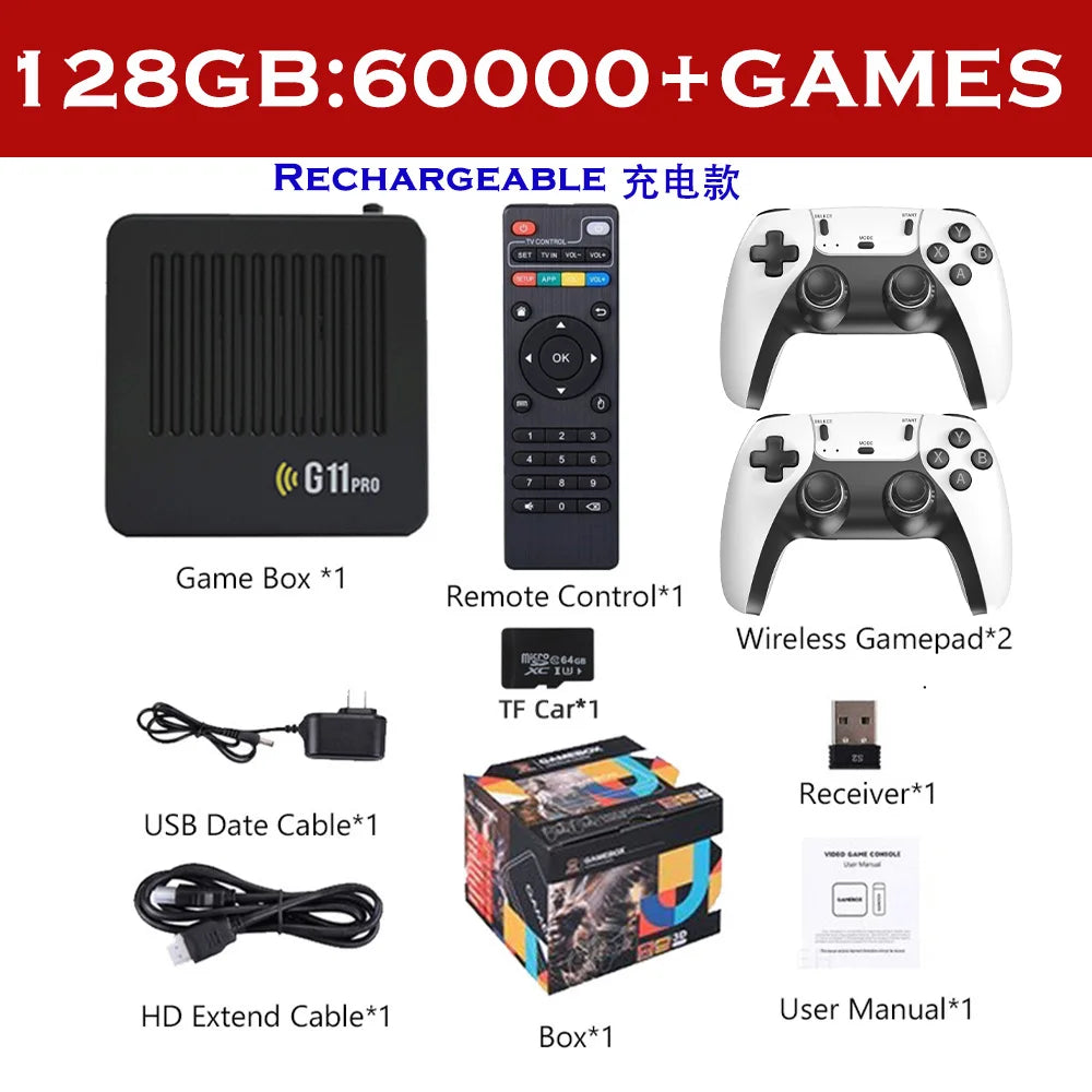 Reproductor multimedia y de juegos portátil G11 PRO 2 en 1 con pantalla 4K HD, chip de rendimiento estable, gran cantidad de juegos clásicos y casuales preinstalados y mandos inalámbricos; ideal para reuniones familiar