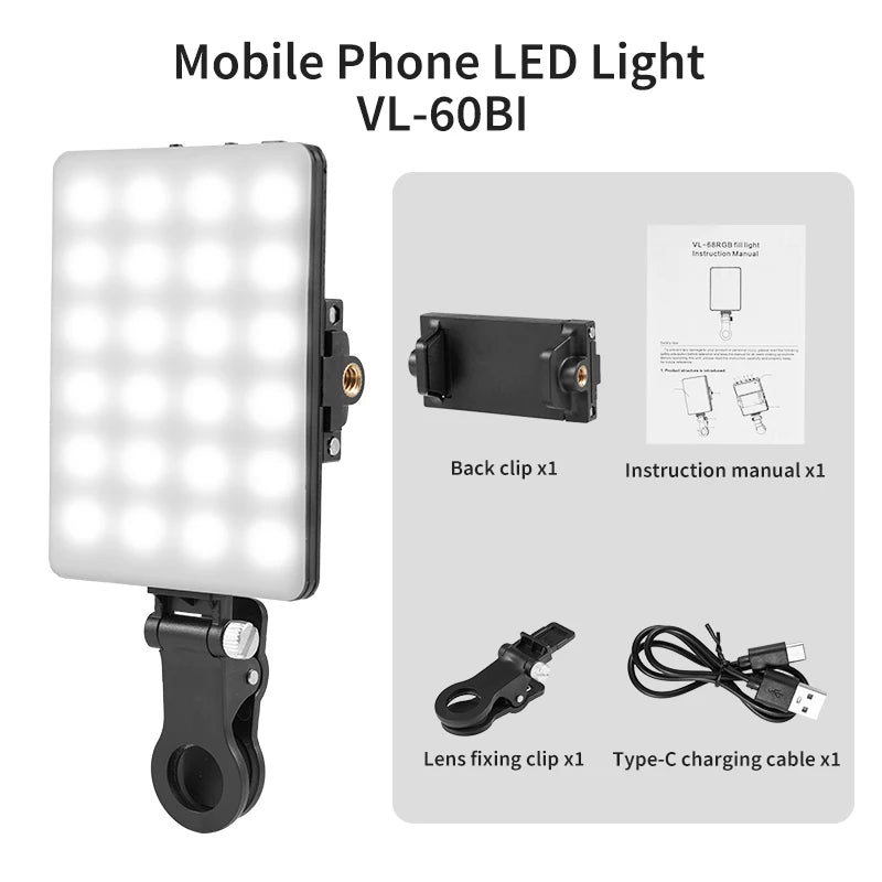 Mini luz de relleno RGB LED de bolsillo recto, iluminación para fotografía y vídeo, Clip Vlog en vivo para teléfono, iPhone, iPad, cámara portátil